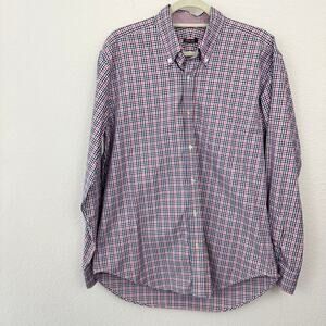 J. Mclaughlin Mens Button Down Shirt Size L Long Sleeve Gingham 100% Cotton Red